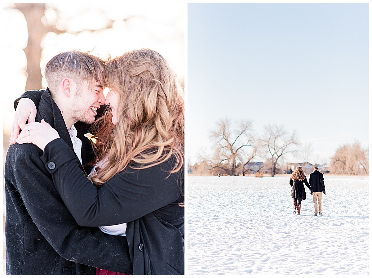 winter engagement pictures with snow