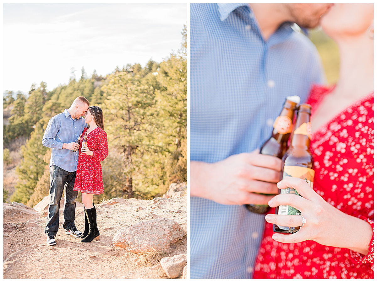 sunset mount falcon park engagement pictures with beer