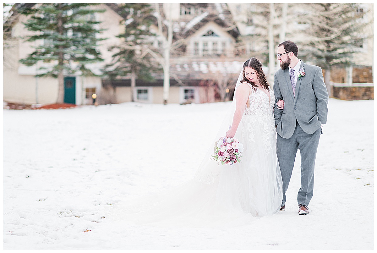 Vail winter wedding in Colorado bride and groom Larkspur Events and Dining