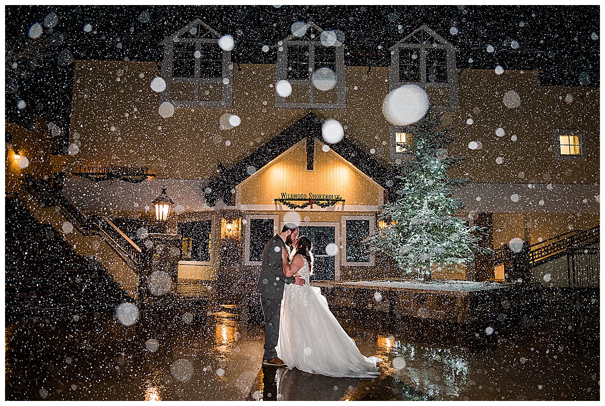 snow Vail winter wedding in Colorado bride and groom Larkspur Events and Dining