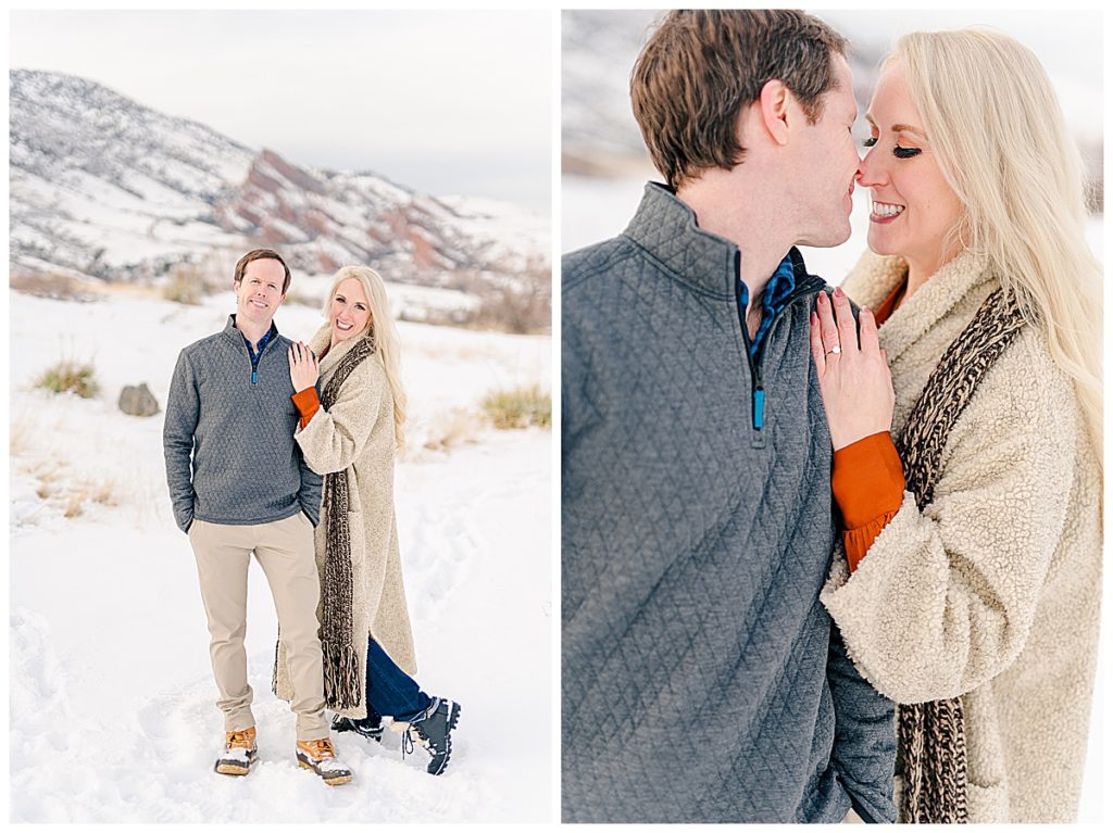 Colorado Mount Falcon east trailhead engagement pictures at sunset