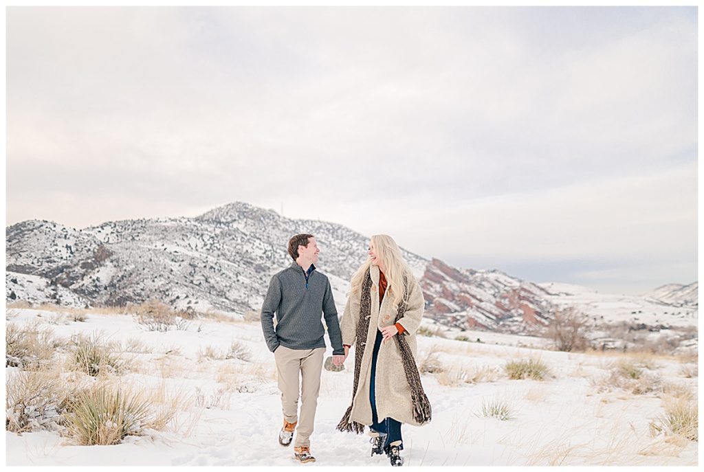 Colorado Mount Falcon east trailhead engagement pictures at sunset