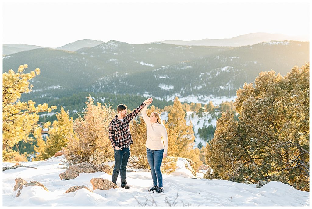January Colorado winter engagement pictures near Denver sunset
