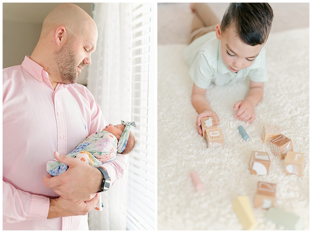 newborn family pictures of baby girl with brother