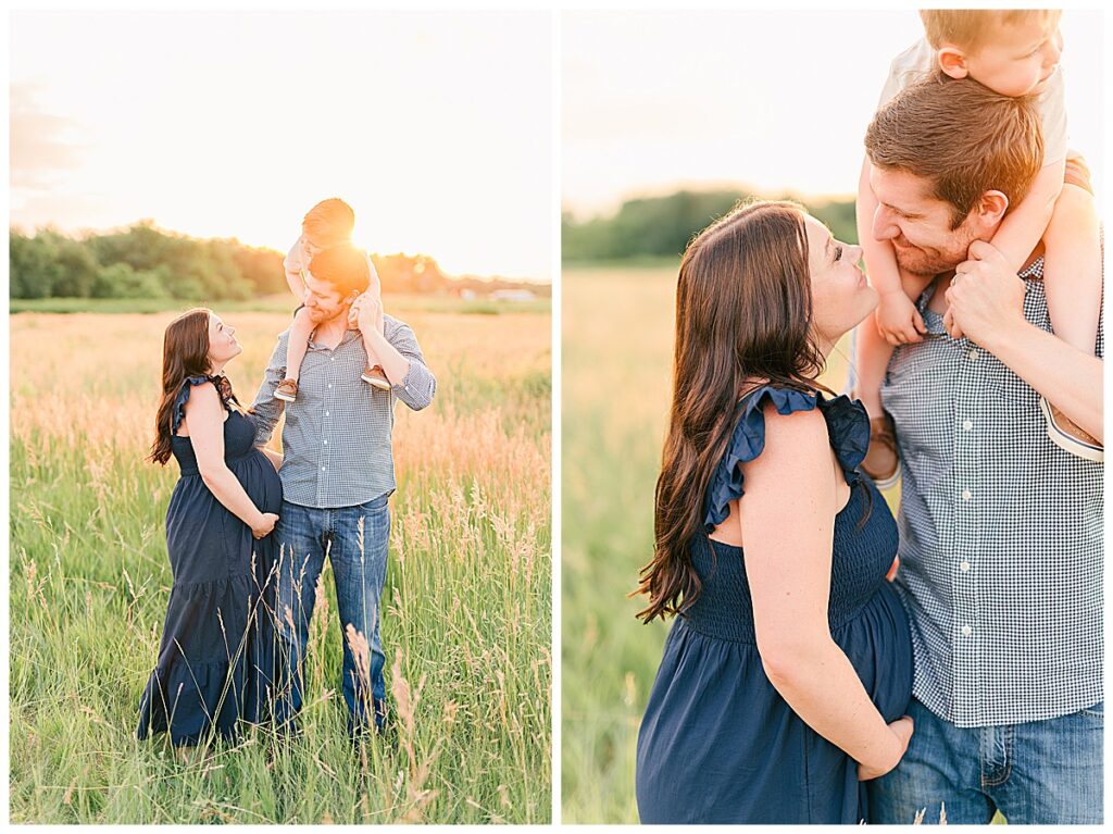 farmhouse sunset family maternity pictures in parker colorado grassy field