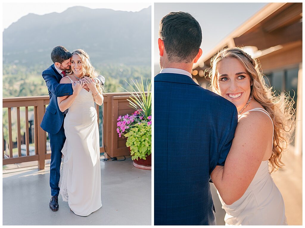 Cheyenne mountain resort wedding bride and groom sunset pictures